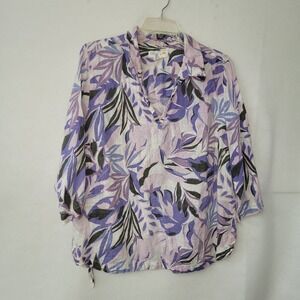 C&C California Shirt Women's‎ 2X Linen Purple Floral Print V-Neck Tunic Top